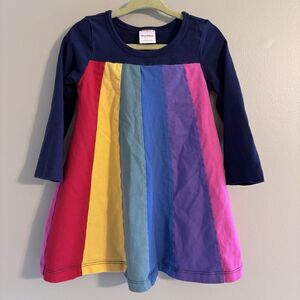 Hanna Andersson Rainbow Trapeze Dress Girls Twirl Colorful Whimsy Size 85 2T